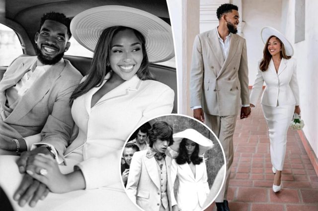 Jordyn Woods channeled Bianca Jagger for secret Karl-Anthony Towns courthouse wedding ceremony