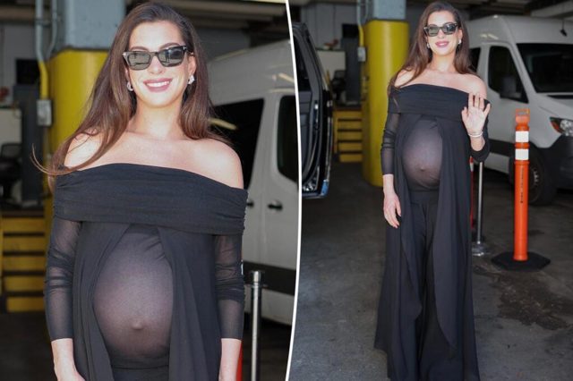 Pregnant Anne Hathaway’s latest outfit has a built-in baby bump window
