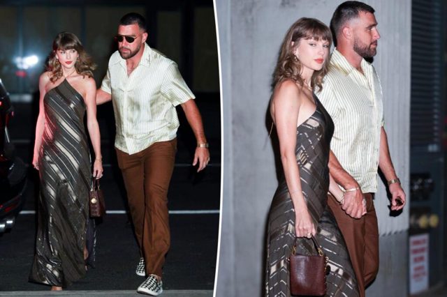 Taylor Swift and Travis Kelce match in silky stripes for NYC date night