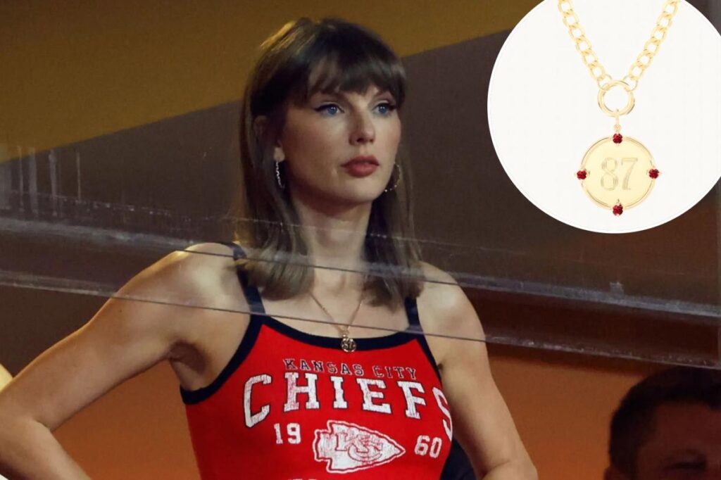 Taylor Swift wears new ’87’ necklace from Catbird at Chiefs vs. Colts game