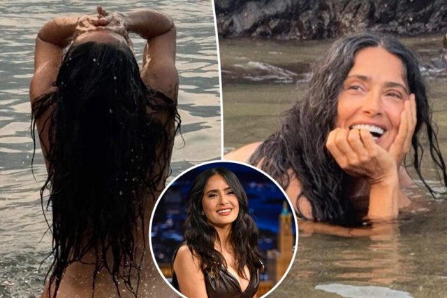 Salma Hayek ditches her clothes for a swim as she celebrates turning 60