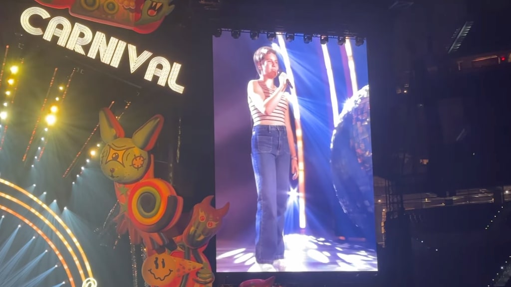 Still from a video shared by Pink's husband Carey Hart enjoying one of her concerts from the middle of the crowd, featuring his daughter Willow performing on stage