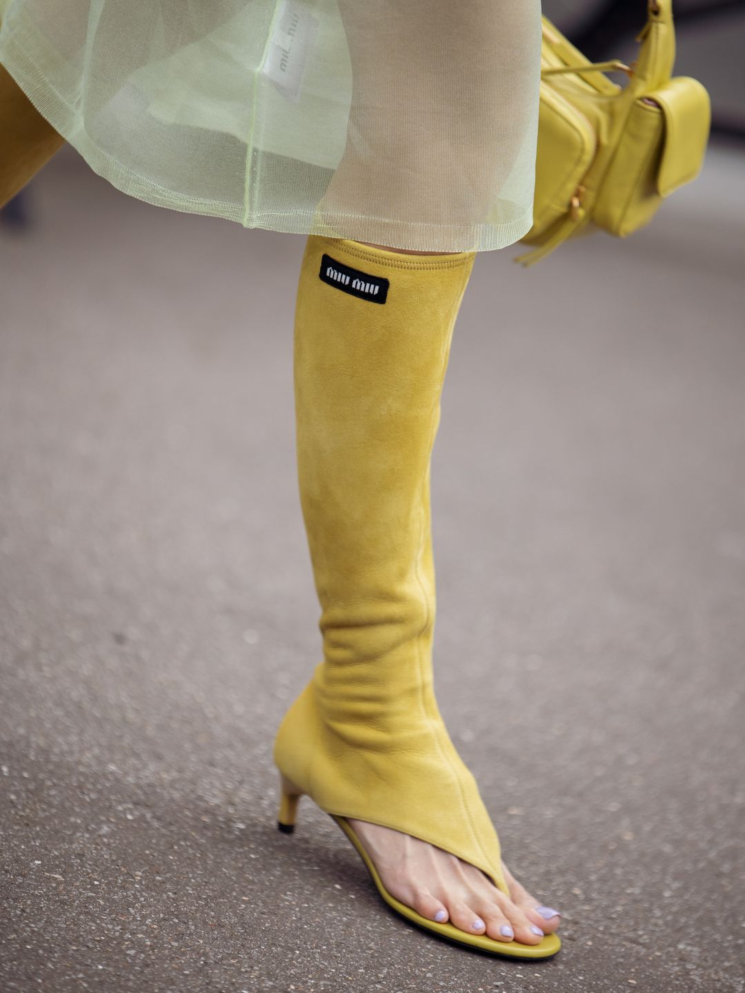 yellow open toe boots