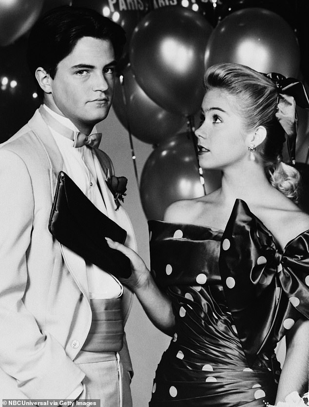 Matthew Perry as Roger, Christina Applegate as Patrice Johnson in Dance 'til Dawn, 1988