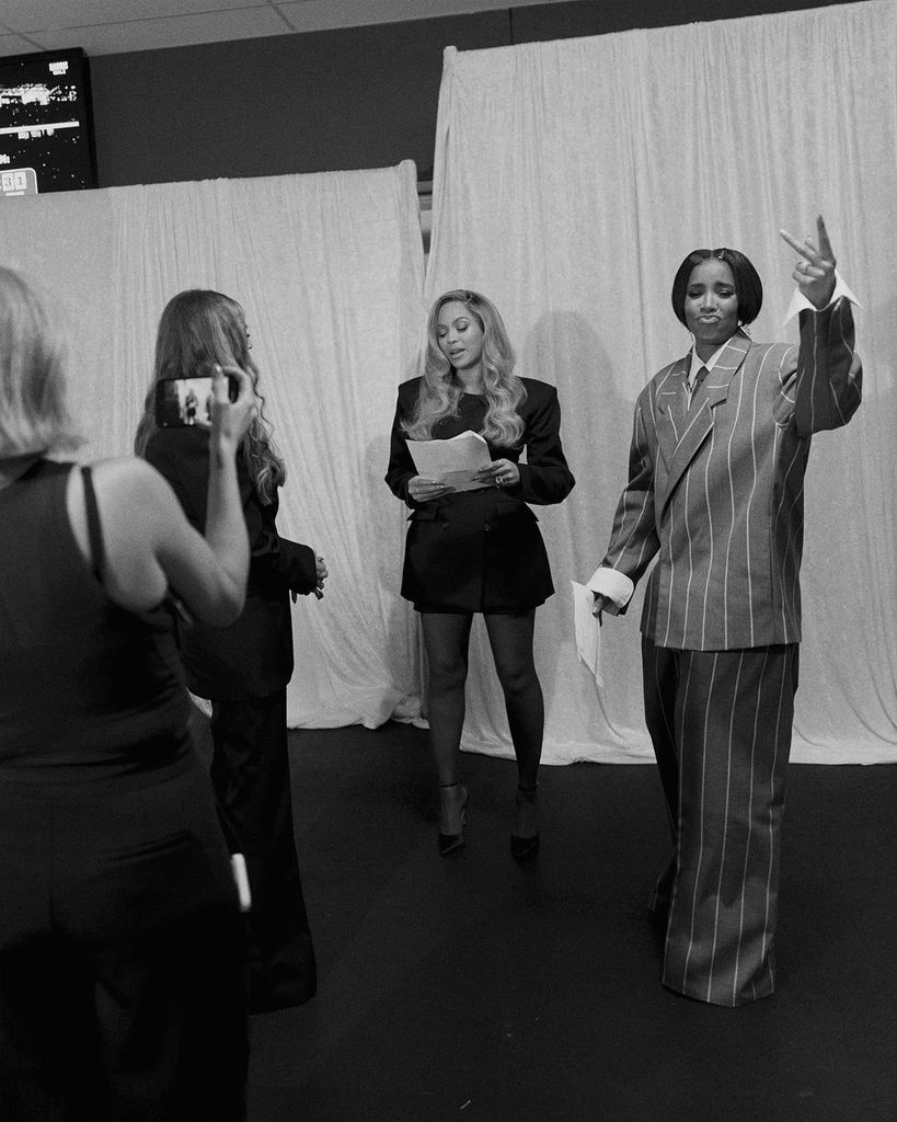 Beyonce practices her speech before hitting the stage