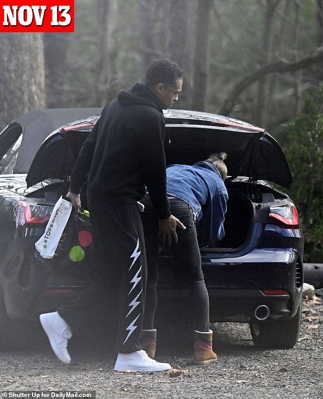 Holmes and Robach spent a weekend shacked up in a cozy cottage in the Shawangunk Mountain region, checking out of their rental on Sunday November 13. Holmes was seen giving his lover a playful squeeze from behind as she packed up the car