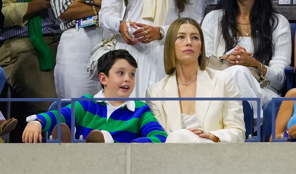 Jessica Biel with her son Silas at the US Open