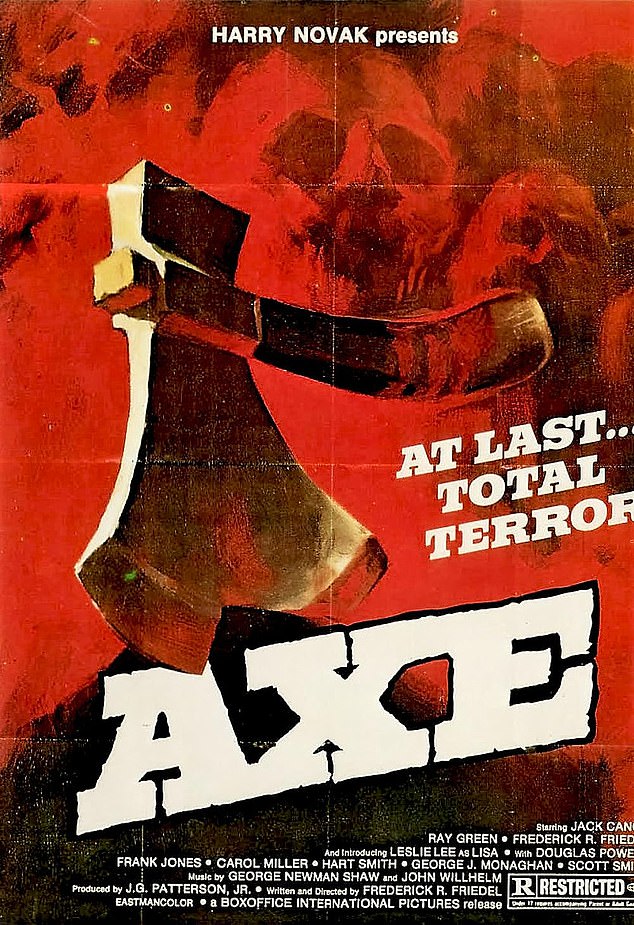 Movie poster for Axe. The film was banned in the United Kingdom in the 1980s and was controversial at the time