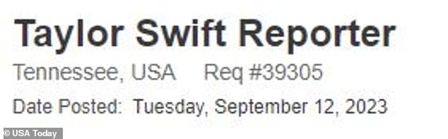 The job posting, which calls the open position a 'Taylor Swift Reporter'