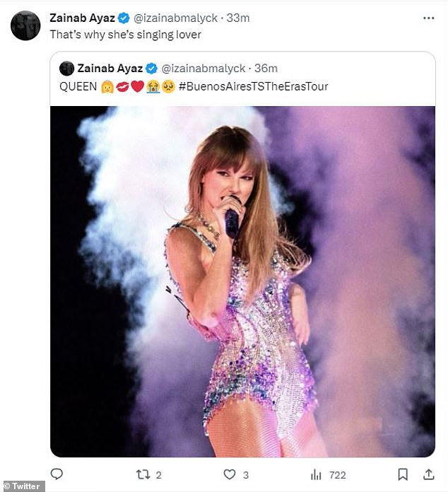 With her man in the crowd, one Swiftie had emphasized: 'That's why she's singing Lover'