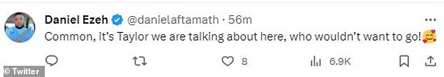 Another tweet said that anyone would want to see the music sensation perform in concert. 'Common [sic], it's Taylor we're talking about here, who wouldn't want to go!'