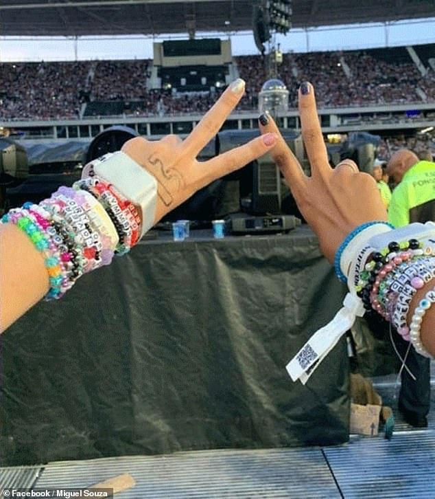 In a series of undated pictures Benevides is seen in a stadium for a Swift concert