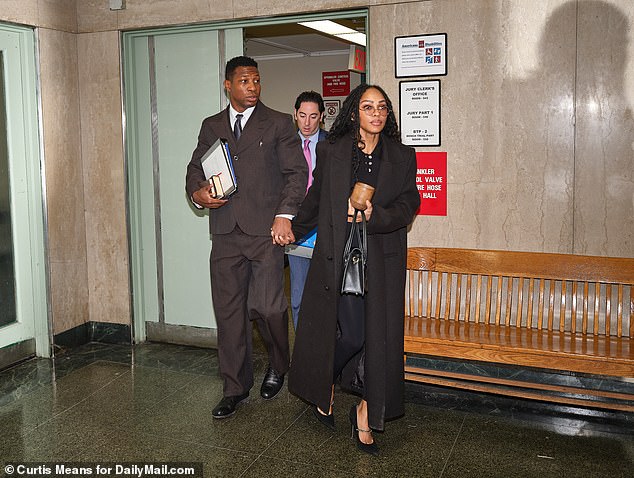Jonathan Majors and his new girlfriend Meagan Goode appear in court. Majors has pleaded not guilty to the assault charges
