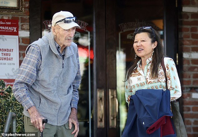 The legendary two-time Oscar winner and his long-time partner seemed to be in a good mood as they left the restaurant together