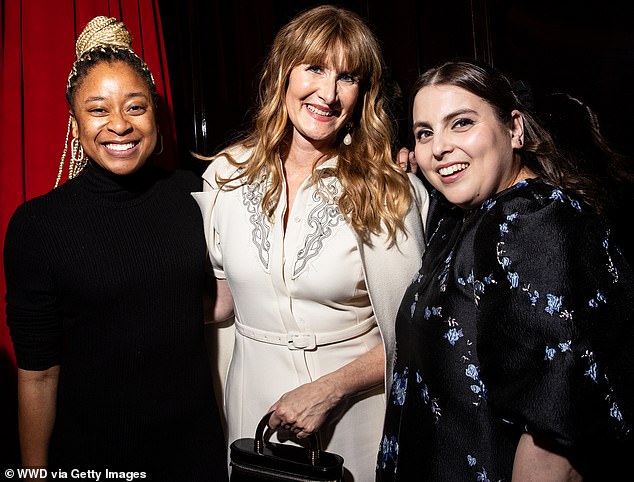 Booksmart actress Beanie Feldstein (right) could be spotted enjoying a bit of hobnob with Laura and Everything's Trash star Phoebe Robinson (left)