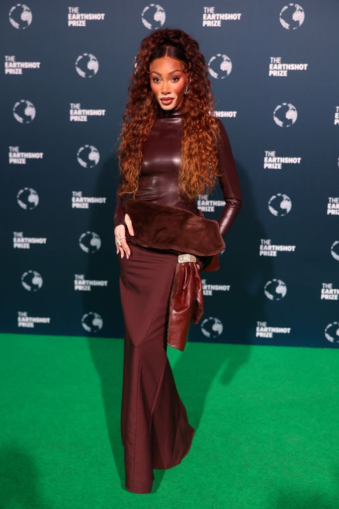 Winnie Harlow in a brown outfit