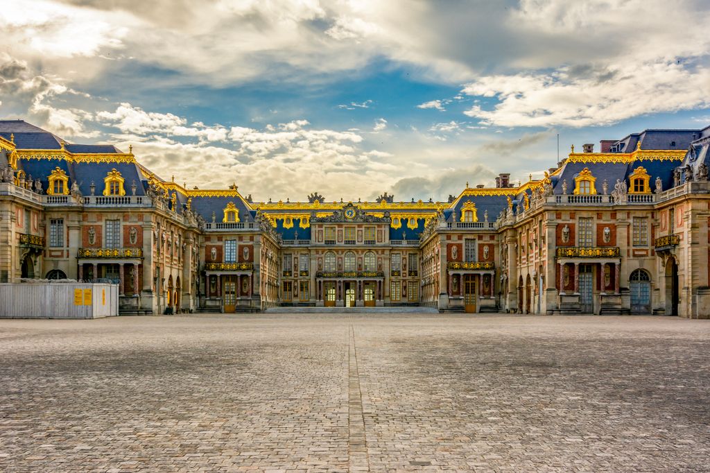 Versailles palace outside Paris at sunset, France