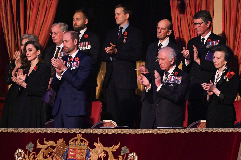 Front row (L-R) Britain's Catherine, Princess of Wales, Britain's Prince William, Prince of Wales, Britain's King Charles III and Britain's Princess Anne, Princess Royal attend "The Royal British Legion Festival of Remembrance" ceremony at Royal Albert Hall