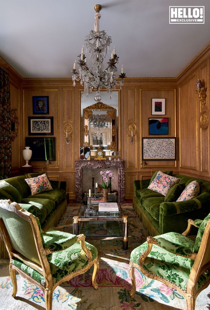 Michael Smith and James Costos' wood pannelled drawing room at home in Madrid