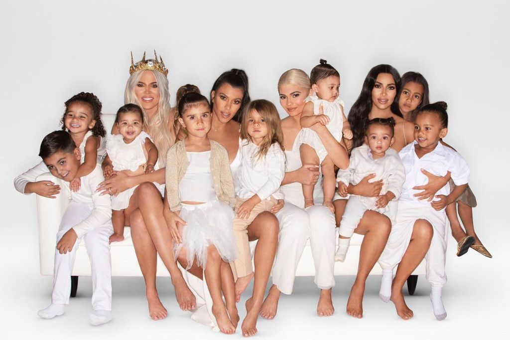 The Kardashians 2018 Christmas card with L-R: Mason, Chicago, True, Khloe, Penelope, Kourtnry, Reign, Kylie, ,Stormi, Psalm, Kim, North and Saint