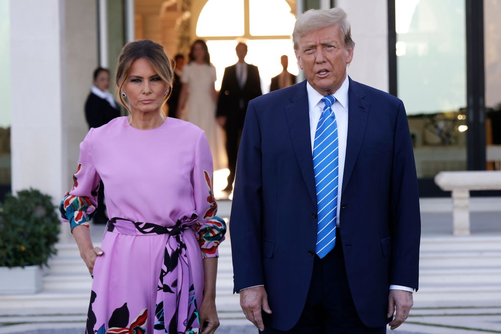 Republican presidential candidate, former US President Donald Trump, arrives at the home of billionaire investor John Paulson, with former first lady Melania Trump, on April 6, 2024 in Palm Beach, Florida. Donald Trump's campaign is expecting to raise more than 40 million dollars when major donors gather for his biggest fundraiser yet. The event is billed as the "Inaugural Leadership Dinner".