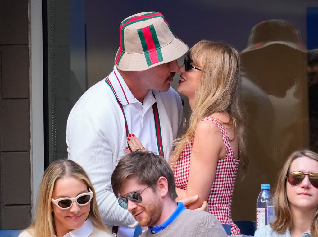 Travis Kelce and Taylor Swift are seen during the 2024 US Open Tennis Championships on September 08, 2024 in New York City