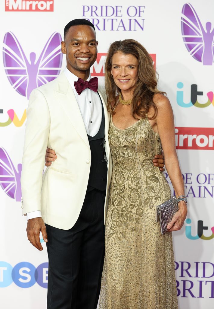 Johannes Radebe and Annabel Croft on red carpet