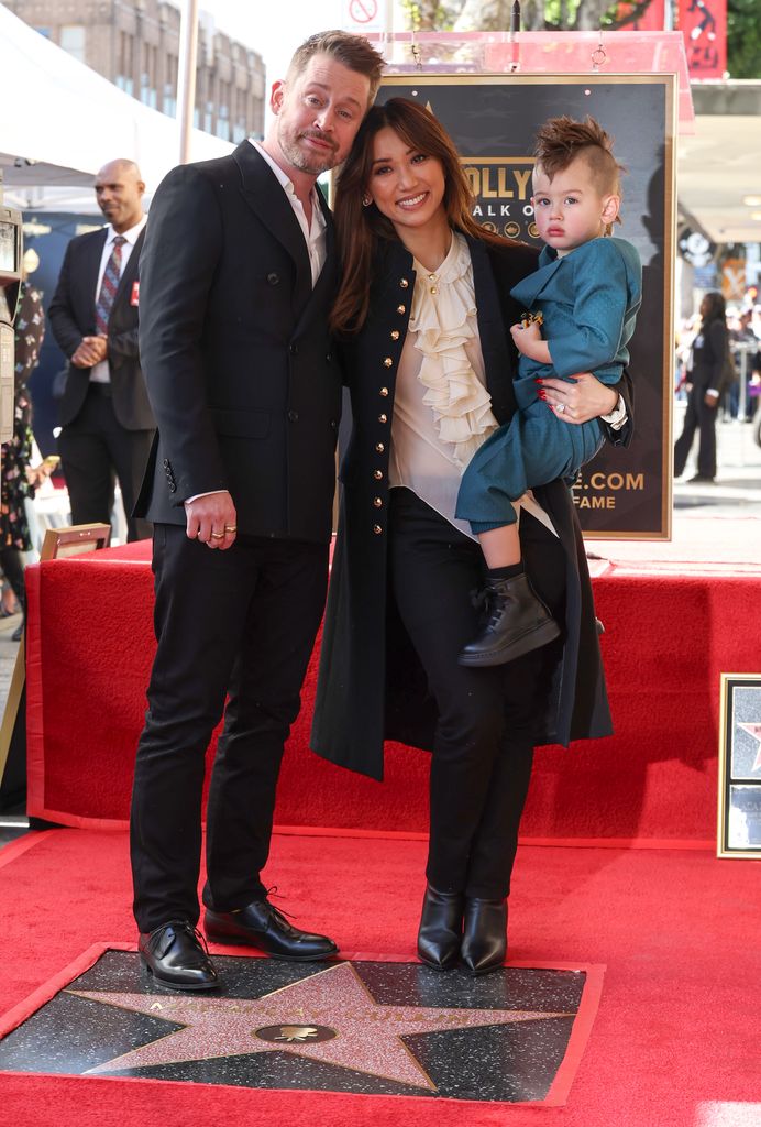 Macaulay Culkin, Brenda Song and Dakota Song Culkin attend the ceremony honoring Macaulay Culkin with a Star on the Hollywood Walk of Fame