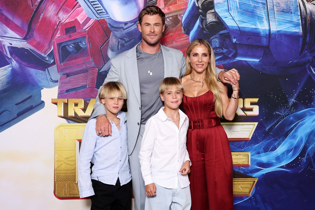 Chris Hemsworth, Elsa Pataky, Tristan Hemsworth and Sasha Hemsworth arrive at the "Transformers One" Australian Premiere at the IMAX Darling Harbour on September 11, 2024 in Sydney, Australia