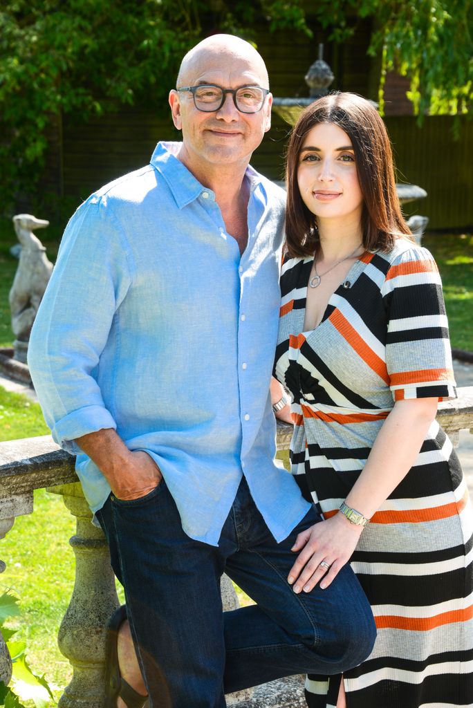 Gregg Wallace in a blue shirt and jeans and Anne-Marie Sterpini in a striped dress