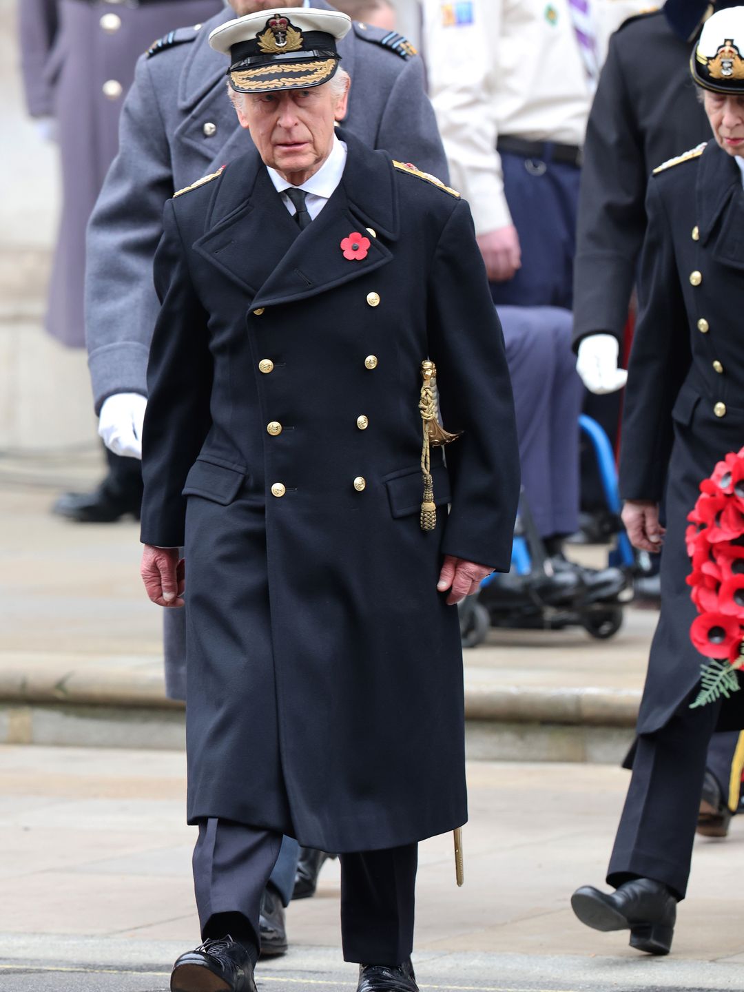 King Charles arrives to the National Service of Remembrance at The Cenotaph 