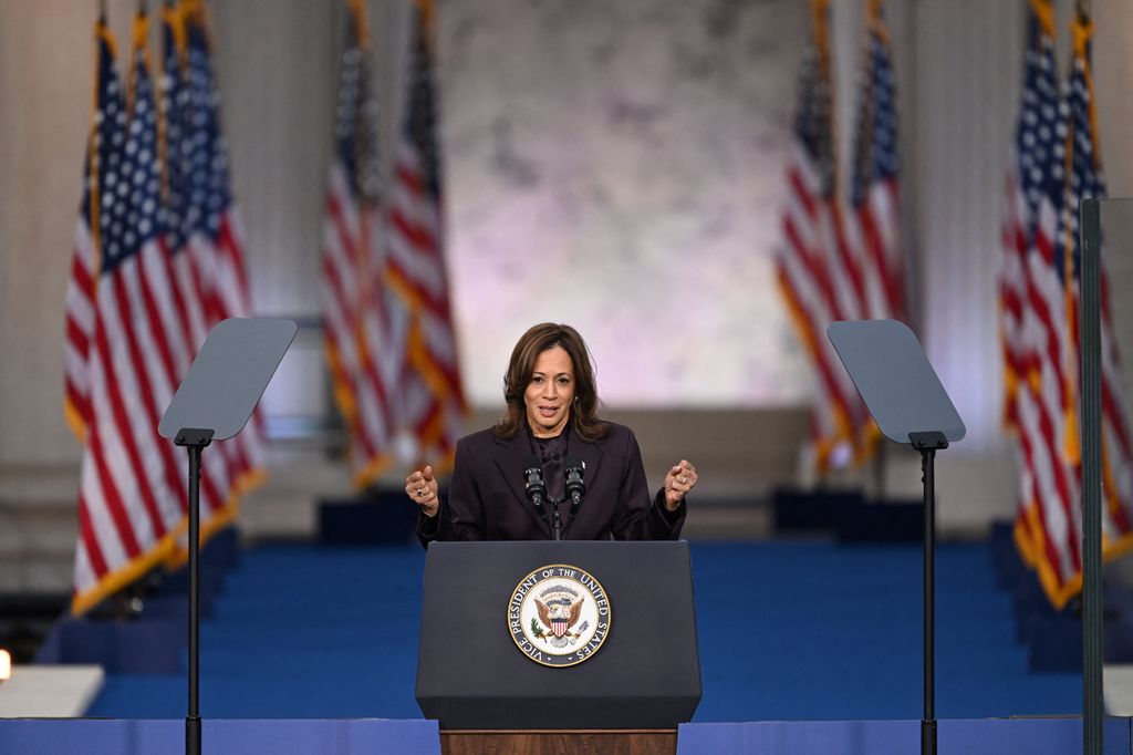 US Vice President Kamala Harris gives concession speech at Howard University in Washington, DC, on November 6, 2024