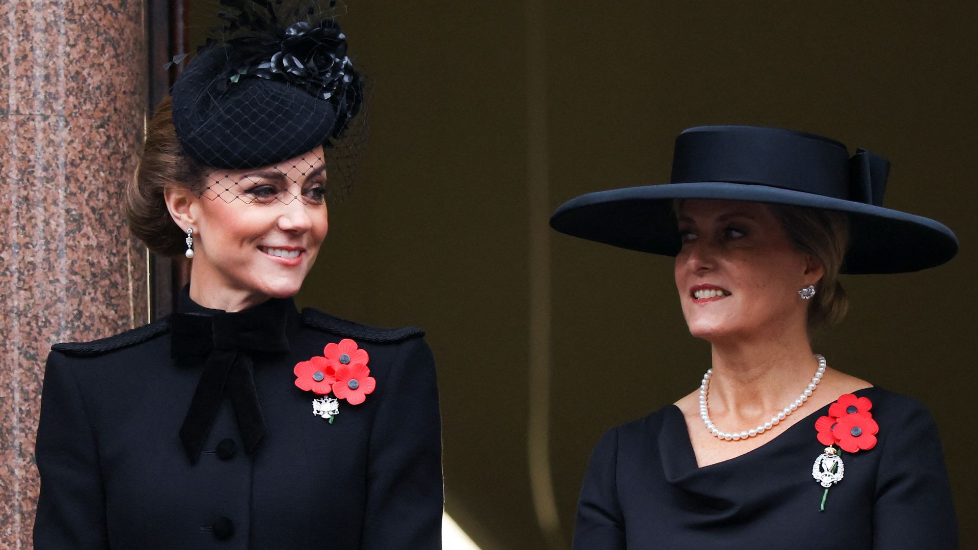 The Princess of Wales and the Duchess of Edinburgh look on from a balcony during the annual Service Of Remembrance