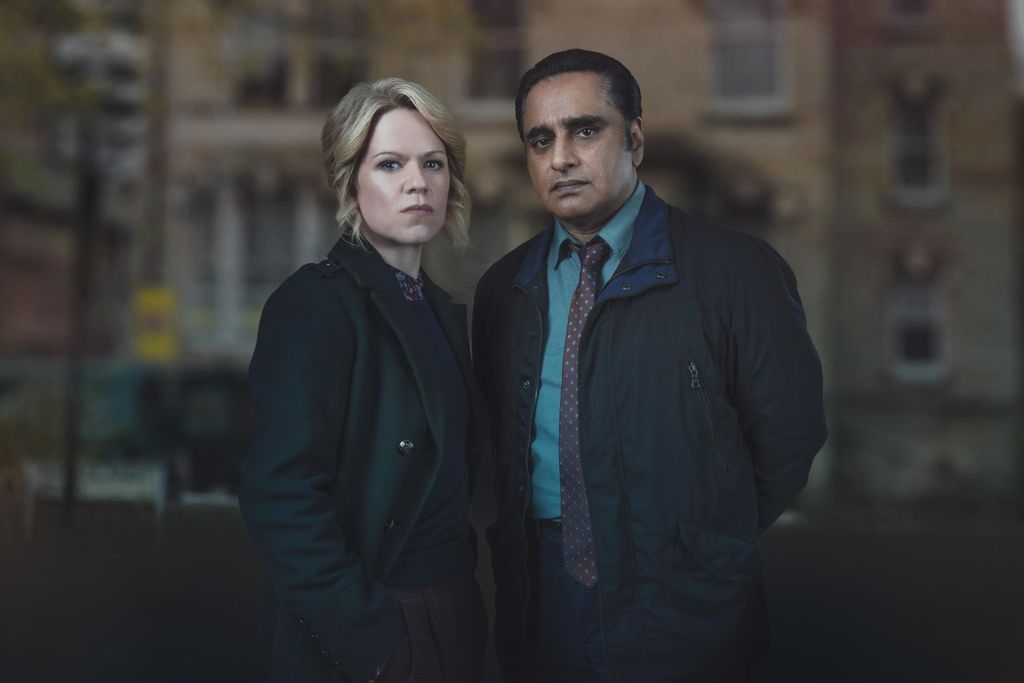 Sinéad Keenan and Sanjeev Bhaskar as DCI Jess James and DI Sunil 'Sunny' Khan in Unforgotten