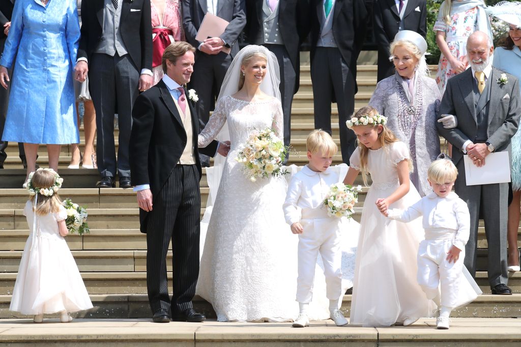 Thomas Kingston, Lady Gabriella Windsor, Princess Michael of Kent and Prince Michael of Kent with pageboys and flower girls at a wedding