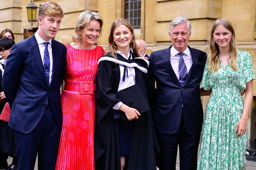 Prince Emmanuel, Queen Mathilde of Belgium, Crown Princess Elisabeth, King Philippe - Filip of Belgium and Princess Eleonore pictured at the graduation ceremony of the university of Oxford,