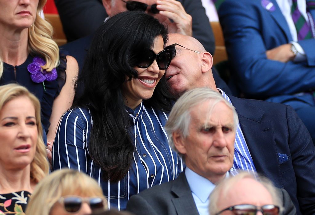 Jeff Bezos and Lauren Sanchez on day thirteen of the Wimbledon Championships at the All England Lawn Tennis and Croquet Club, Wimbledon.