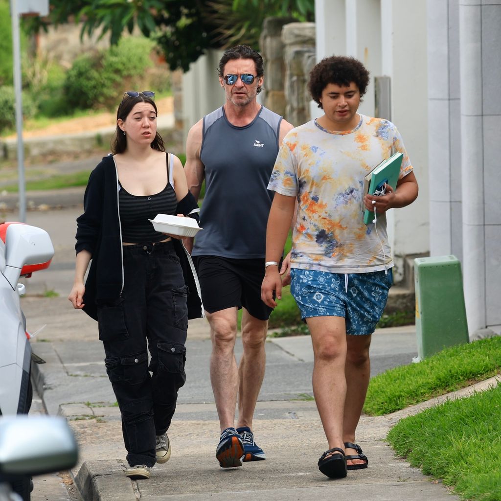 Hugh Jackman spotted with his children, Oscar and Ava, after an early breakfast outing

