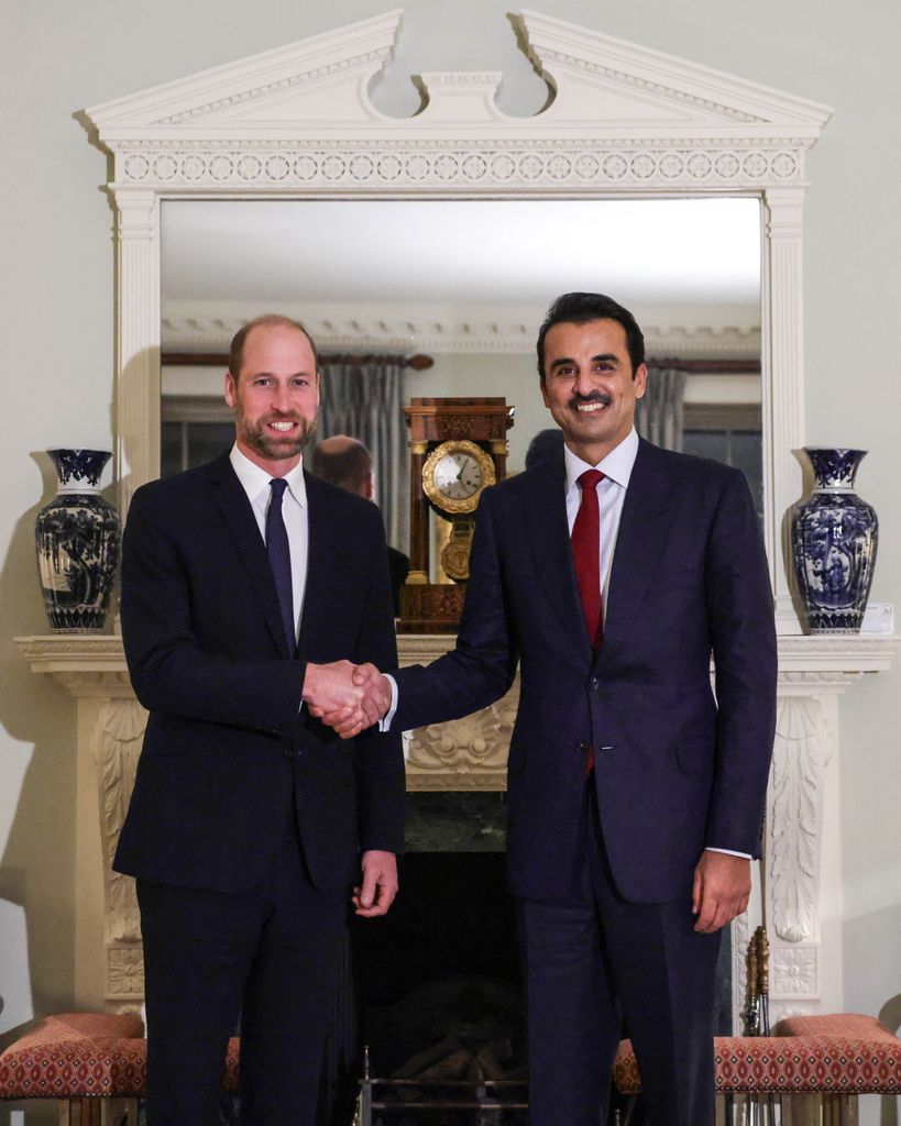 Prince William greeting the Emir of Qatar at Kensington Palace