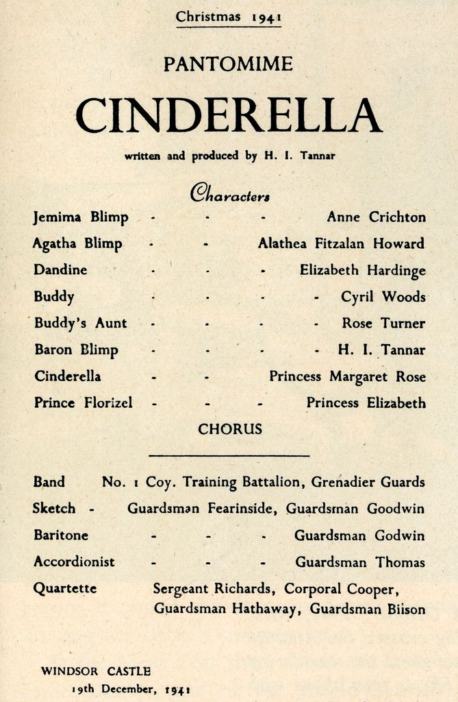 A programme denoting Queen Elizabeth II's role as Prince Charming in her school pantomime Cinderella 