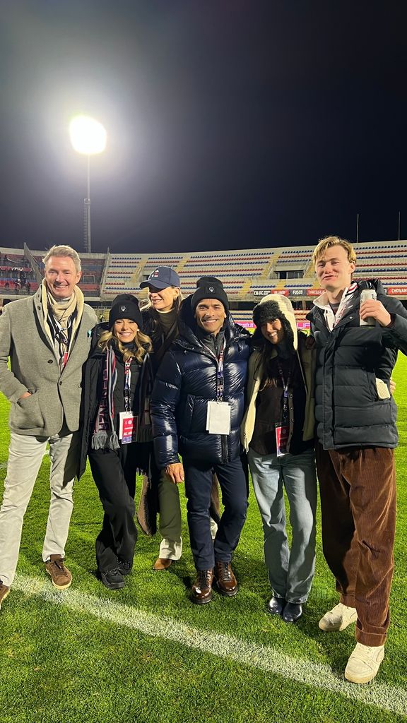 Kelly Ripa and Mark Consuelos attend a Campobasso FC game in Campobasso, Italy with their daughter Lola Consuelos, her boyfriend Cassius, and other friends, shared on Instagram