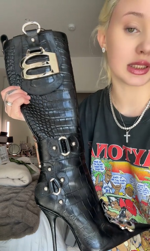 Alabama Barker receives Balenciaga boots