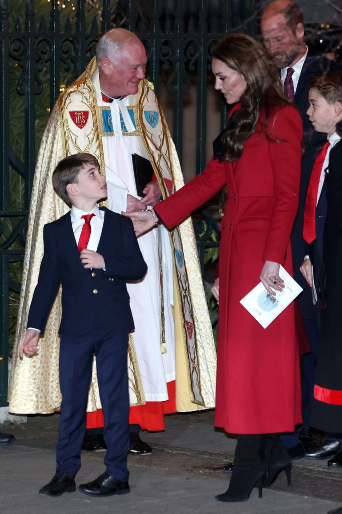 Prince Louis of Wales and Catherine Princess of Wales depart from the 'Together At Christmas' Carol Service at Westminster Abbey 