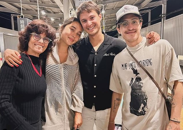 From left to right: Barbeau, her son William's girlfriend Asalia Yusupova, her son William Dalton and son Walker Steven - who are twins she gave birth to at the age of 52 in 1997