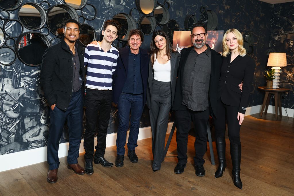 (L-R) Greg Tarzan Davis, Timothee Chalamet, Tom Cruise, Monica Barbaro, James Mangold and Elle Fanning