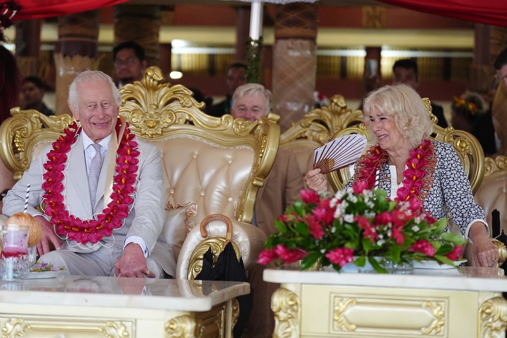 King Charles III and Queen Camilla attend a farewell ceremony, on the final day of the royal visit to Australia and Samoa at the Siumu Village