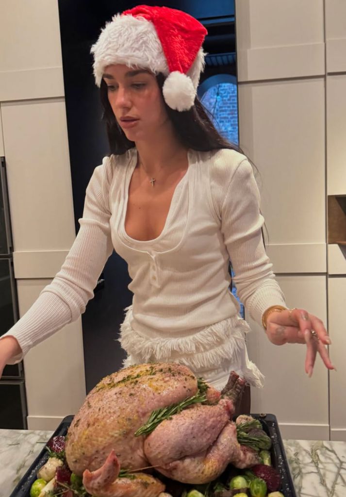 Dua Lipa preparing Christmas dinner