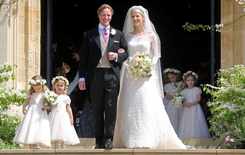 Lady Gabriella and Thomas Kingston with their bridesmaids