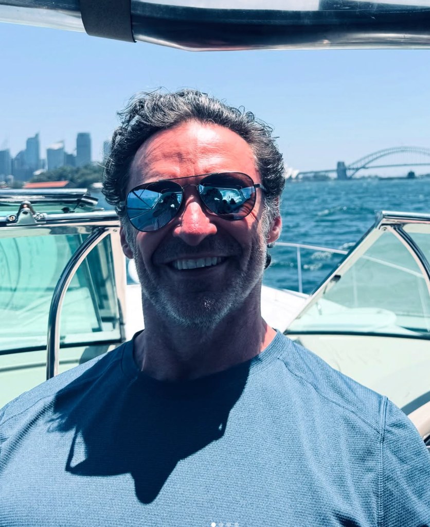 Hugh was the picture of happiness in Sydney