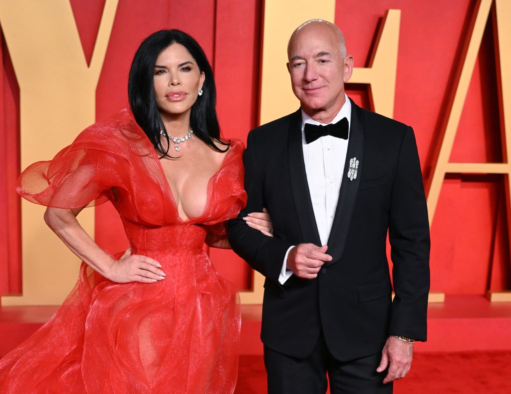 Lauren Sanchez and Jeff Bezos attend the 2024 Vanity Fair Oscar Party hosted by Radhika Jones at the Wallis Annenberg Center for the Performing Arts on March 10, 2024 in Beverly Hills, California